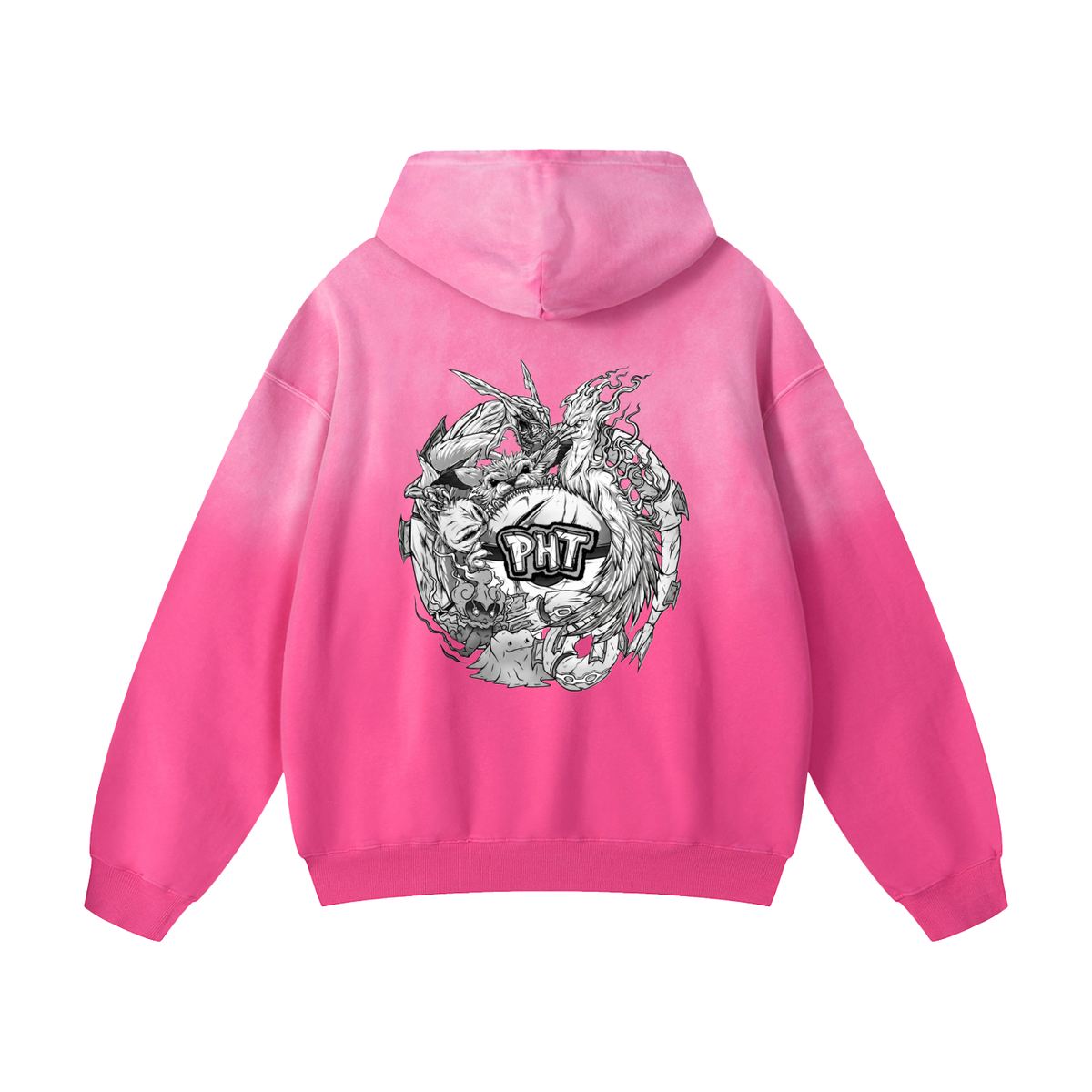 PHT Heavyweight Sunfade Oversized Hoodie B&W Logo