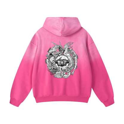 PHT Heavyweight Sunfade Oversized Hoodie B&W Logo