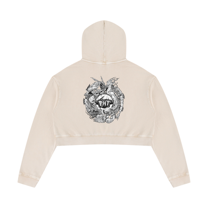 PHT Women’s Mineral Washed Crop Hoodie B&W Logo