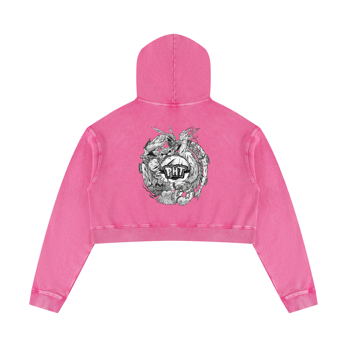 PHT Women’s Mineral Washed Crop Hoodie Colour Logo