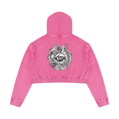 PHT Women’s Mineral Washed Crop Hoodie Colour Logo