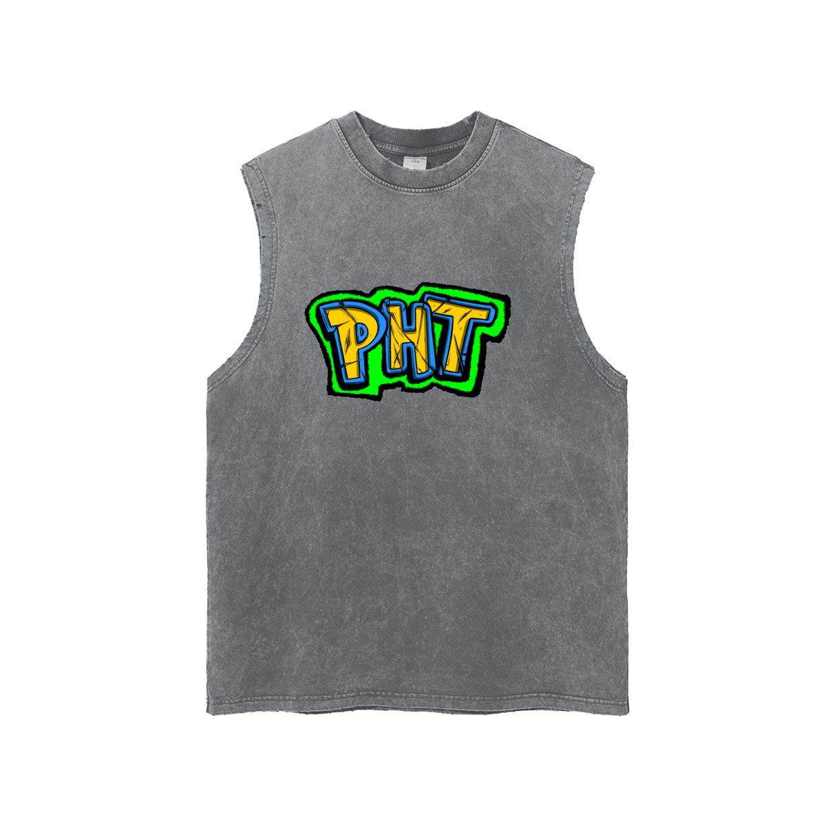 PHT  Snow Washed Frayed Hem Tank Top B&W Logo