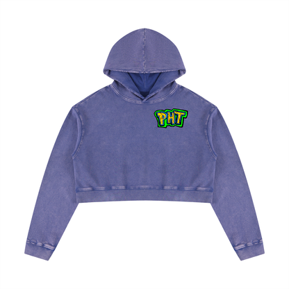 PHT Women’s Mineral Washed Crop Hoodie B&W Logo
