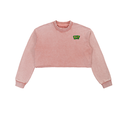 PHT Snow Washed Raw Edge Cropped Sweatshirt Colour Logo
