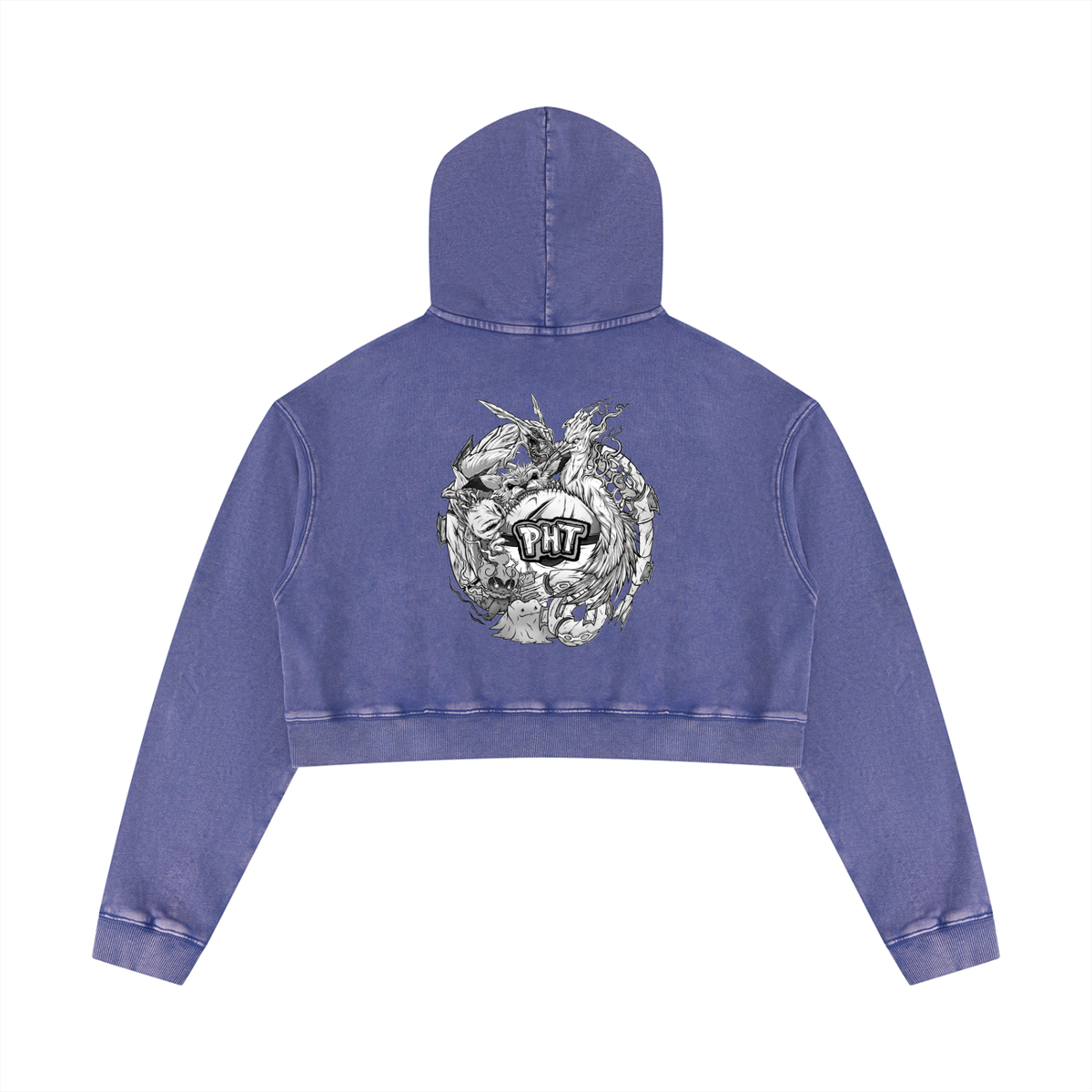 PHT Women’s Mineral Washed Crop Hoodie Colour Logo