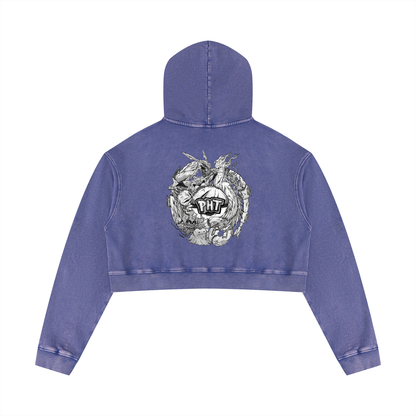 PHT Women’s Mineral Washed Crop Hoodie Colour Logo