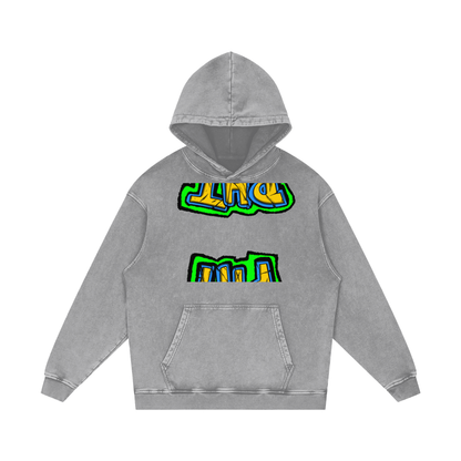 PHT Snow Washed Loose Cotton Hoodie B&W Logo