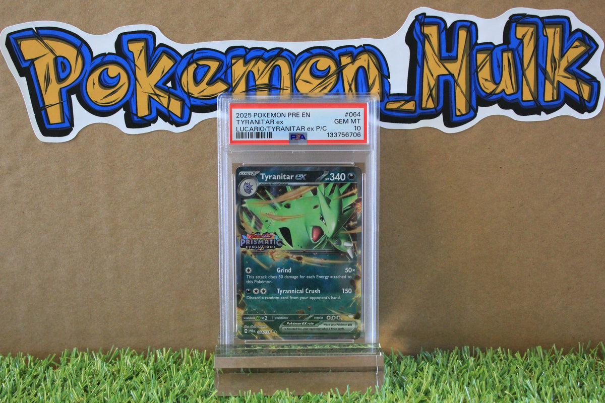 2025 Tyranitar ex Prismatic Evolutions Stamped #064 PSA 10 LOW POP