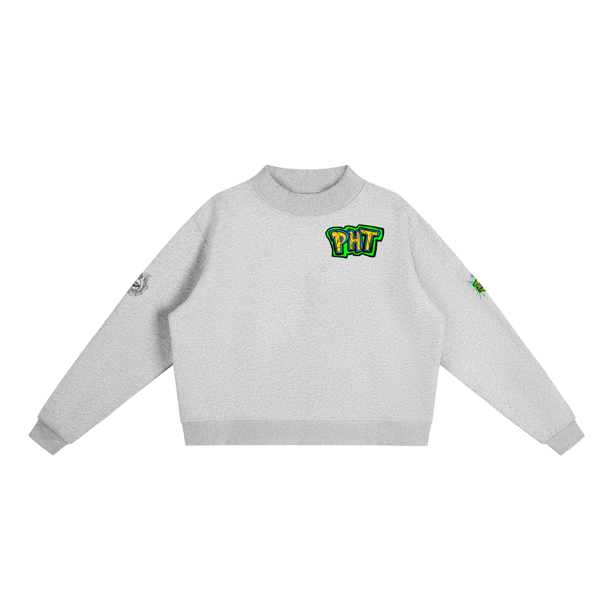 PHT Fleece Mock-Neck Crew Sweatshirt B&W Logo