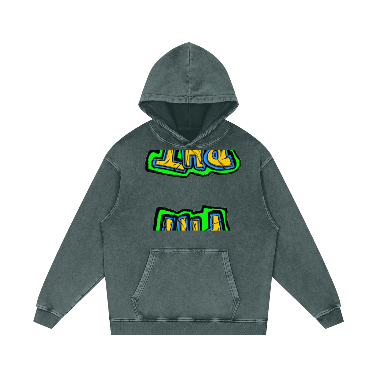 PHT Snow Washed Loose Cotton Hoodie B&W Logo