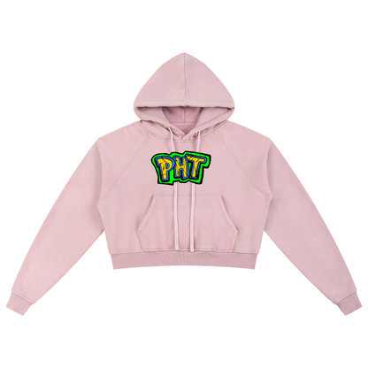 PHT Snow Washed Cropped Hoodie Colour Logo