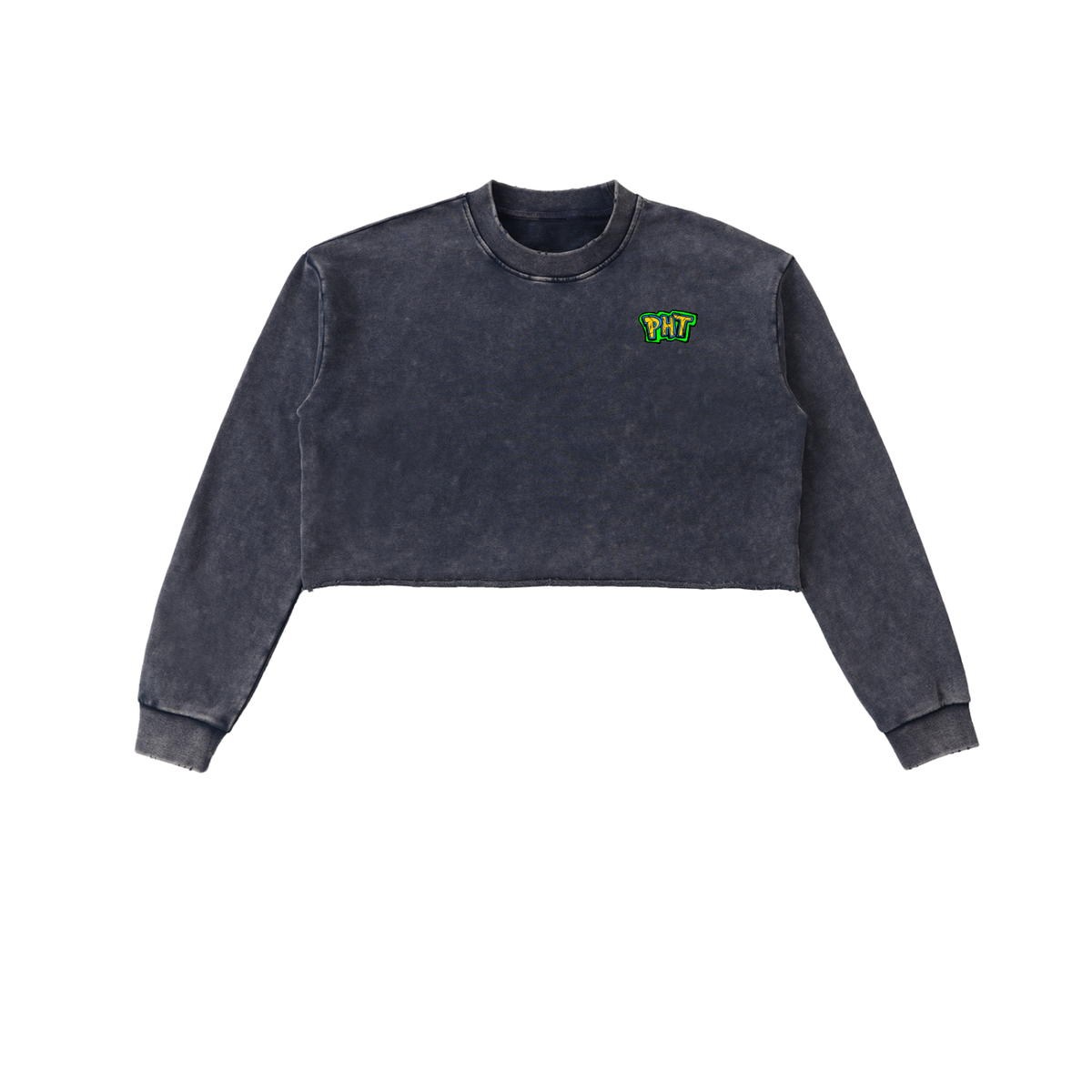 PHT Snow Washed Raw Edge Cropped Sweatshirt Colour Logo