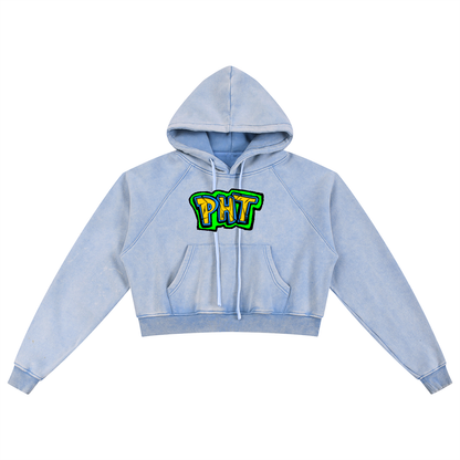 PHT Snow Washed Cropped Hoodie Colour Logo