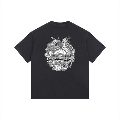 PHT Vintage Washed Oversized Cotton T-Shirt B&W Logo