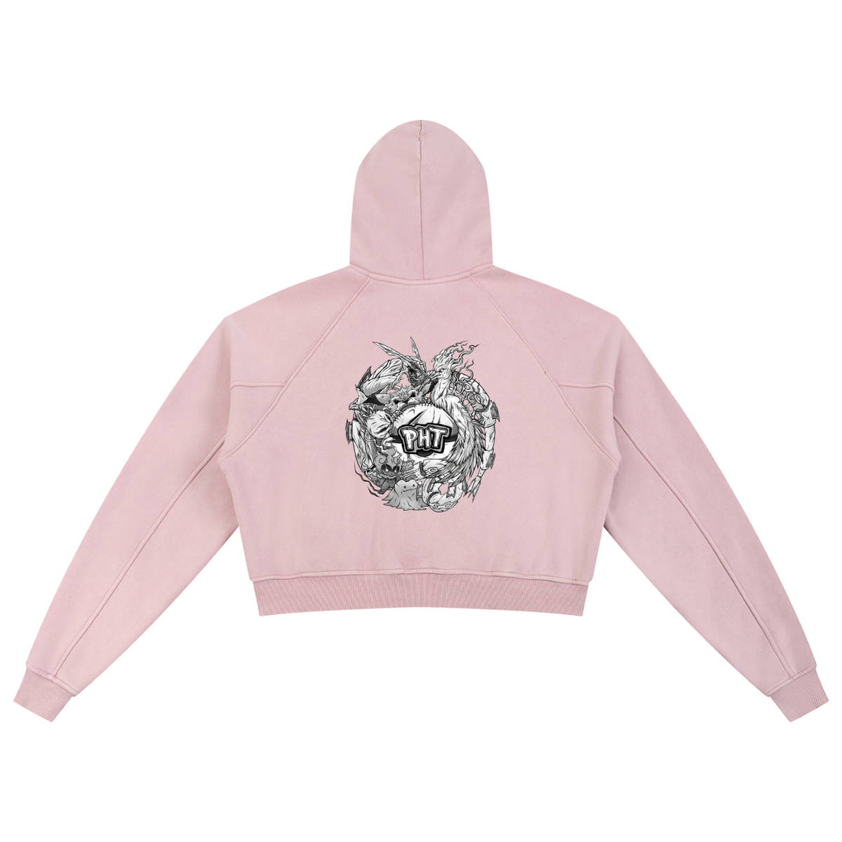 PHT Snow Washed Cropped Hoodie B&W Logo