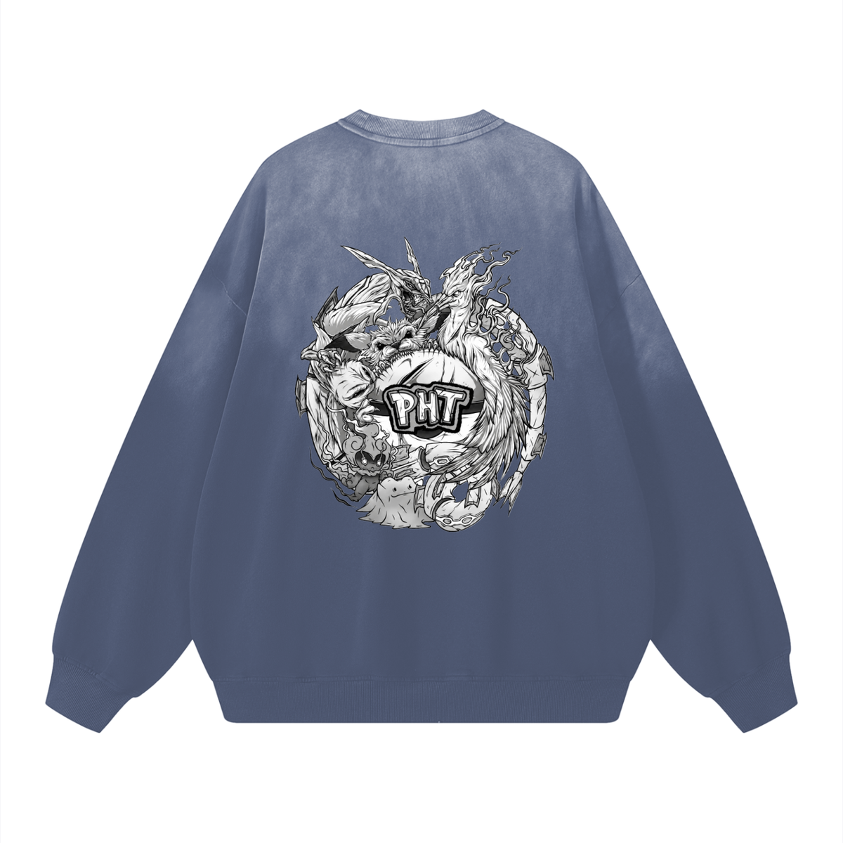 PHT  Sunfade Drop-Shoulder Cotton Sweatshirt B&W Logo