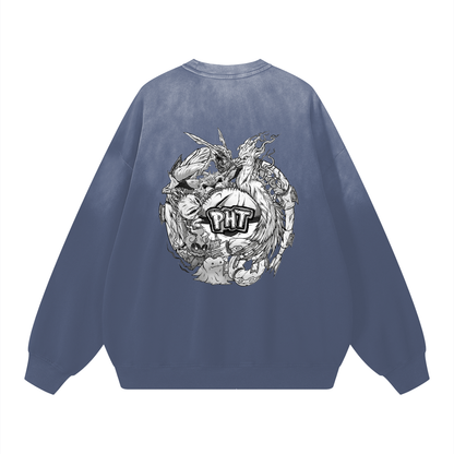 PHT  Sunfade Drop-Shoulder Cotton Sweatshirt B&W Logo