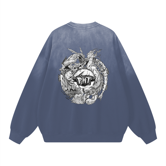 PHT  Sunfade Drop-Shoulder Cotton Sweatshirt B&W Logo