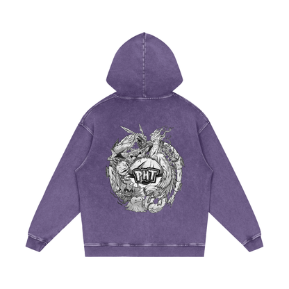 PHT Snow Washed Loose Cotton Hoodie B&W Logo