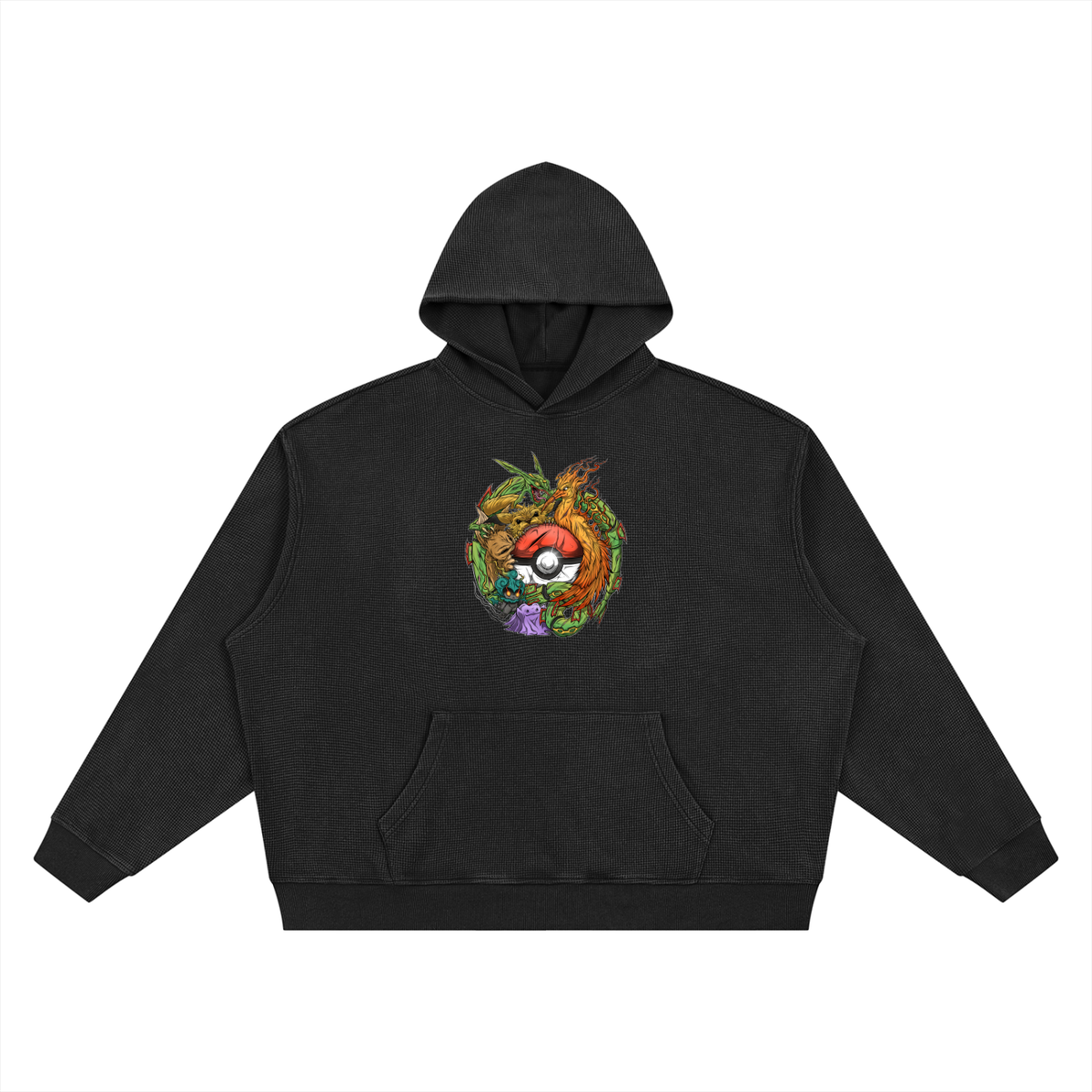PHT  Vintage Wash Waffle Boxy Hoodie Colour Logo