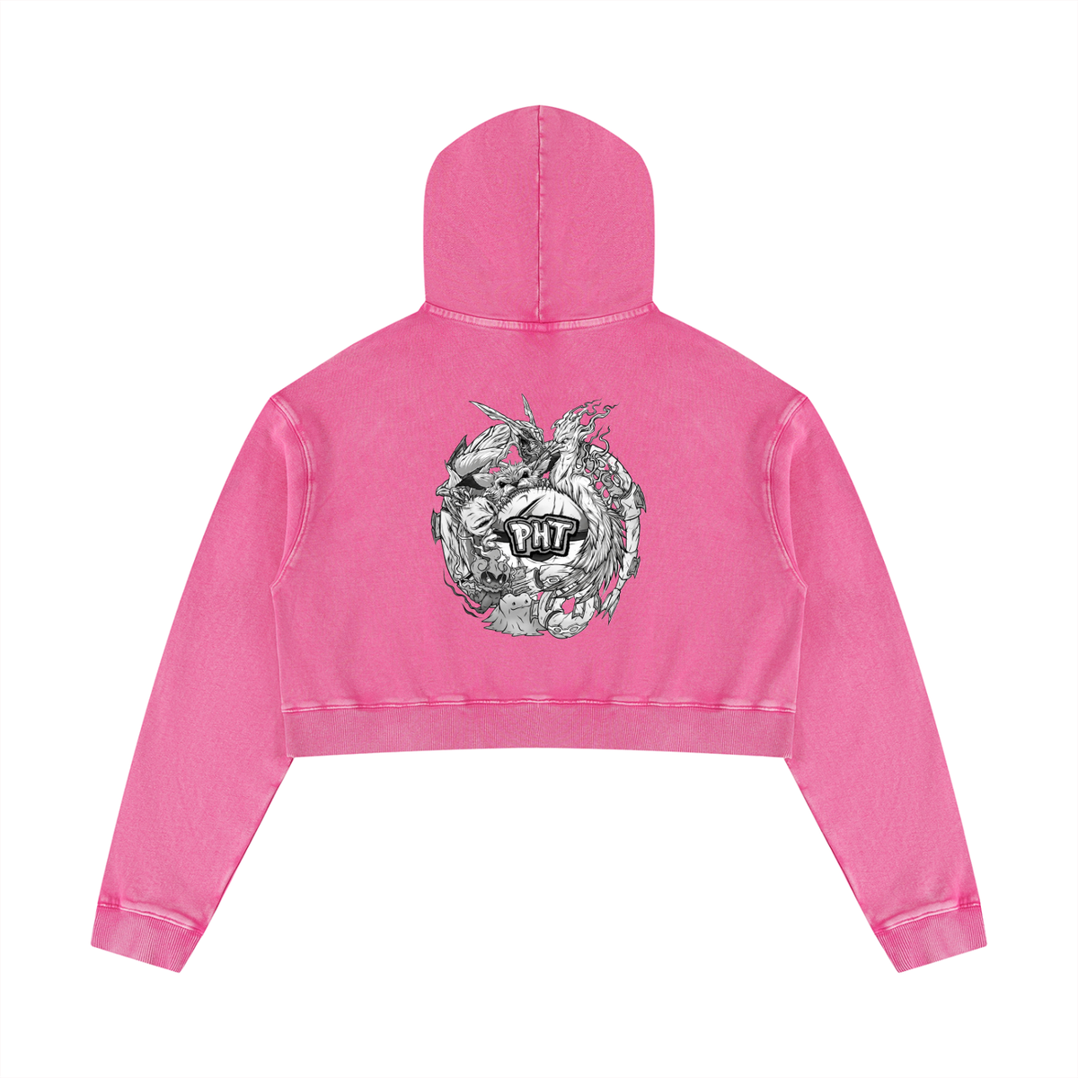 PHT Women’s Mineral Washed Crop Hoodie B&W Logo