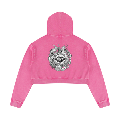 PHT Women’s Mineral Washed Crop Hoodie B&W Logo