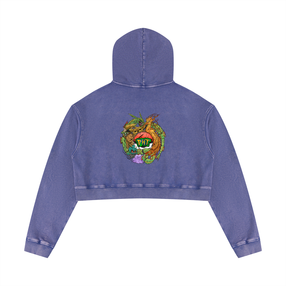 PHT Women’s Mineral Washed Crop Hoodie Colour Logo
