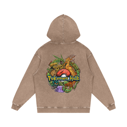 PHT Snow Washed Loose Cotton Hoodie Colour Logo