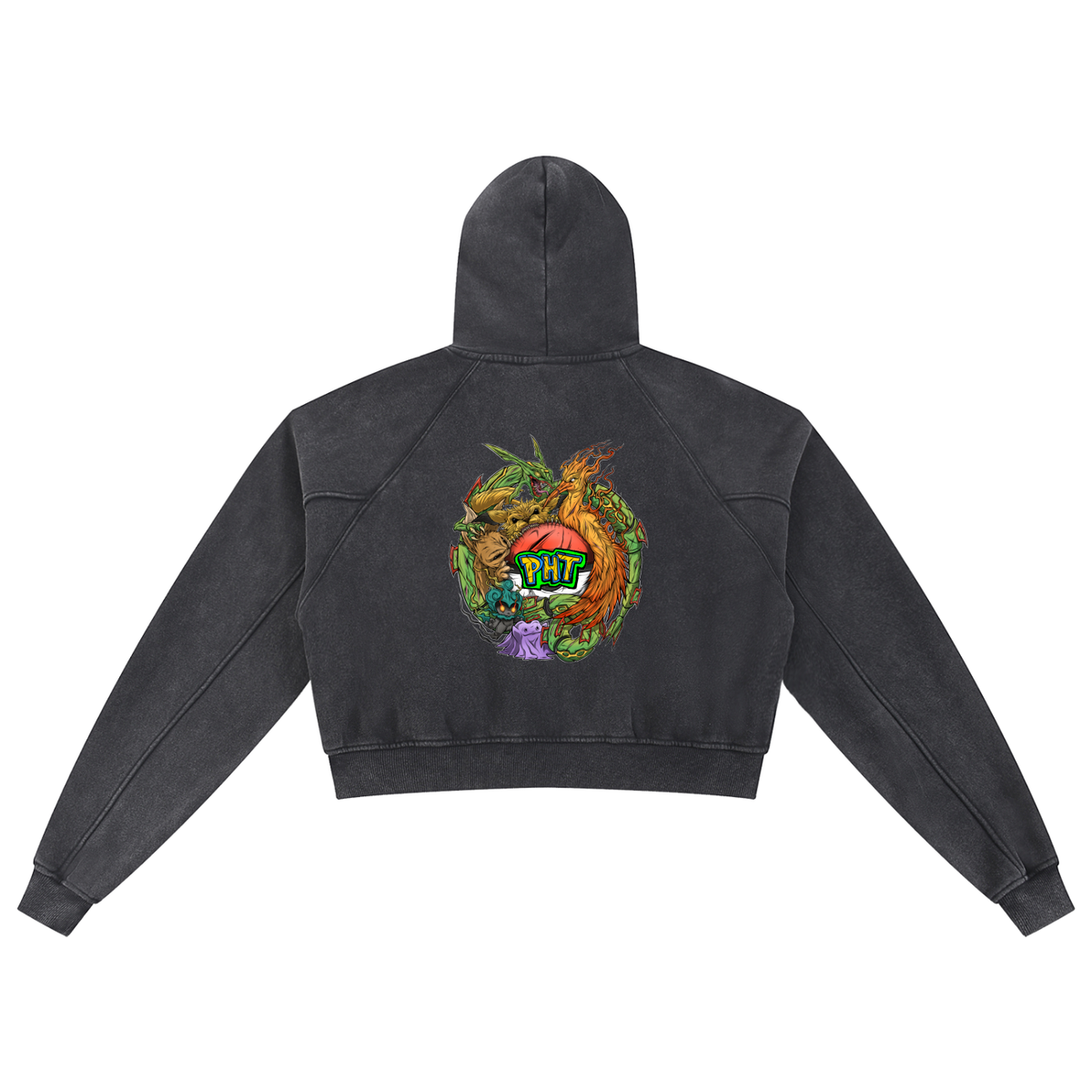 PHT Snow Washed Cropped Hoodie Colour Logo