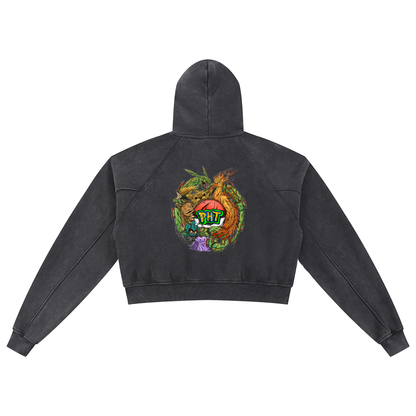 PHT Snow Washed Cropped Hoodie Colour Logo