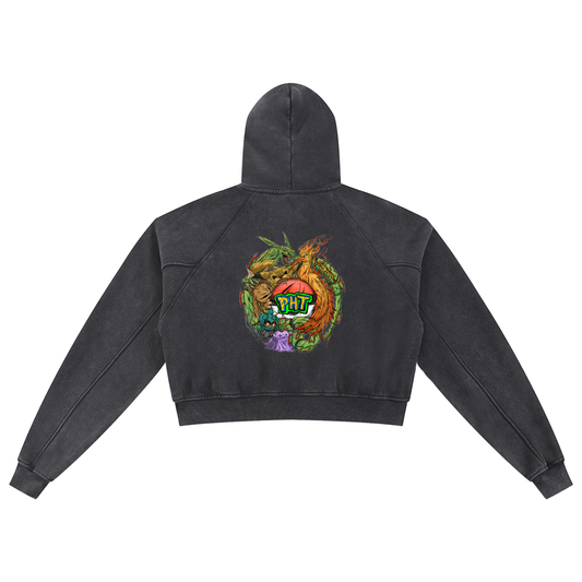 PHT Snow Washed Cropped Hoodie Colour Logo