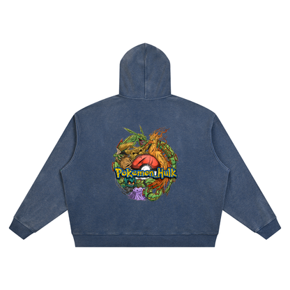 PHT  Vintage Wash Waffle Boxy Hoodie Colour Logo