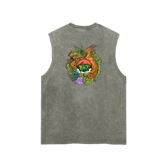 PHT Snow Washed Frayed Hem Tank Top Colour logo