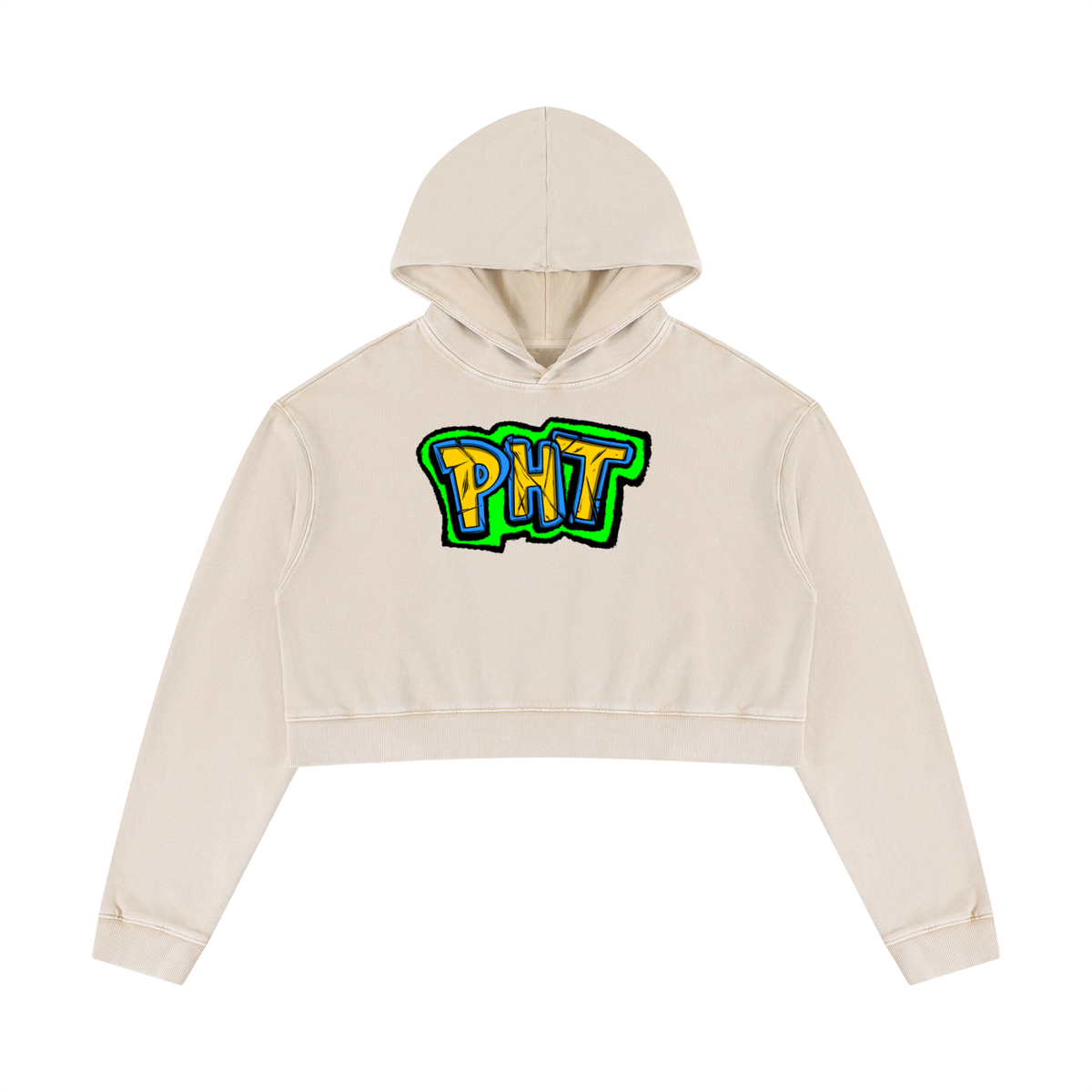 PHT Women’s Mineral Washed Crop Hoodie Colour Logo