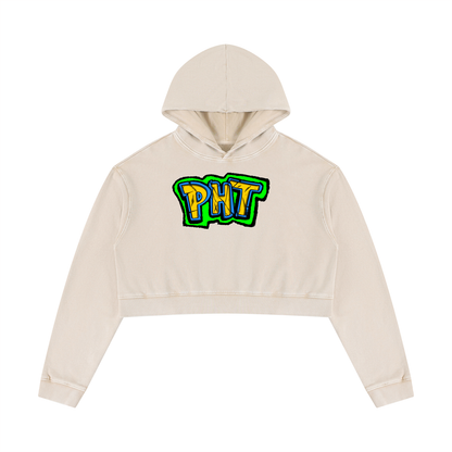 PHT Women’s Mineral Washed Crop Hoodie Colour Logo