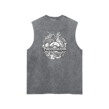 PHT  Snow Washed Frayed Hem Tank Top B&W Logo
