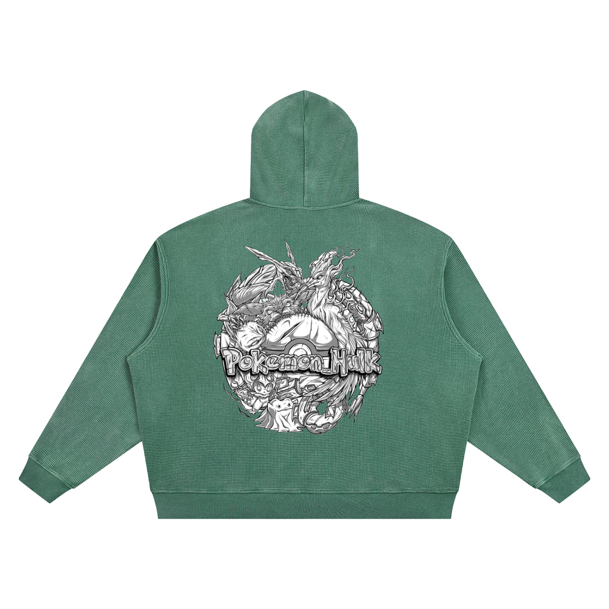 PHT Vintage Wash Waffle Boxy Hoodie B&W Logo