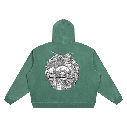 PHT Vintage Wash Waffle Boxy Hoodie B&W Logo