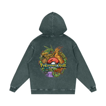 PHT Snow Washed Loose Cotton Hoodie Colour Logo