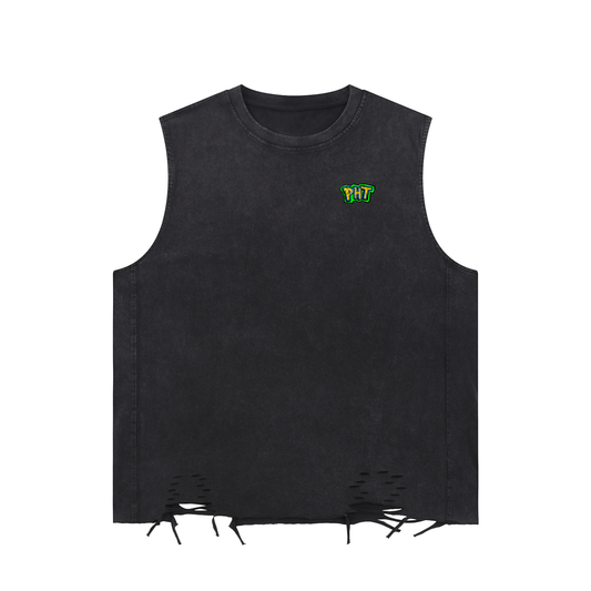 PHT Snow Washed Raw-Hem Tank Top B&W Logo