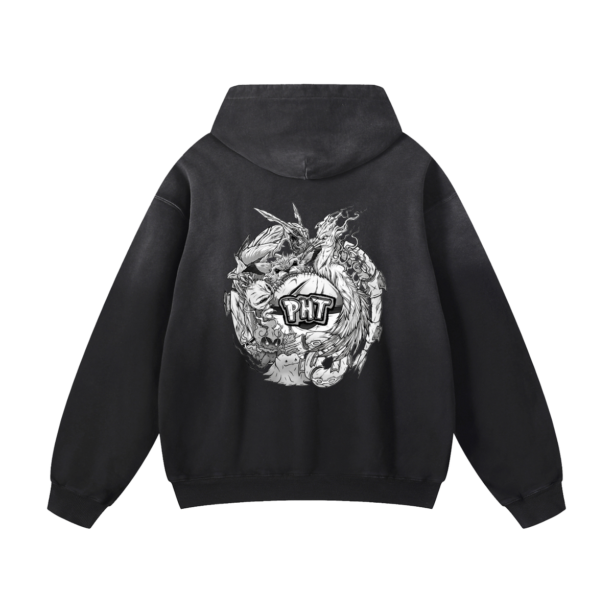 PHT Heavyweight Sunfade Oversized Hoodie B&W Logo