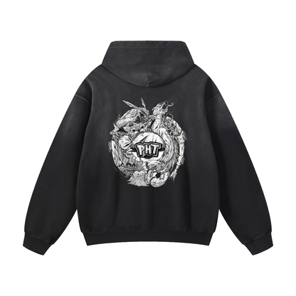 PHT Heavyweight Sunfade Oversized Hoodie B&W Logo