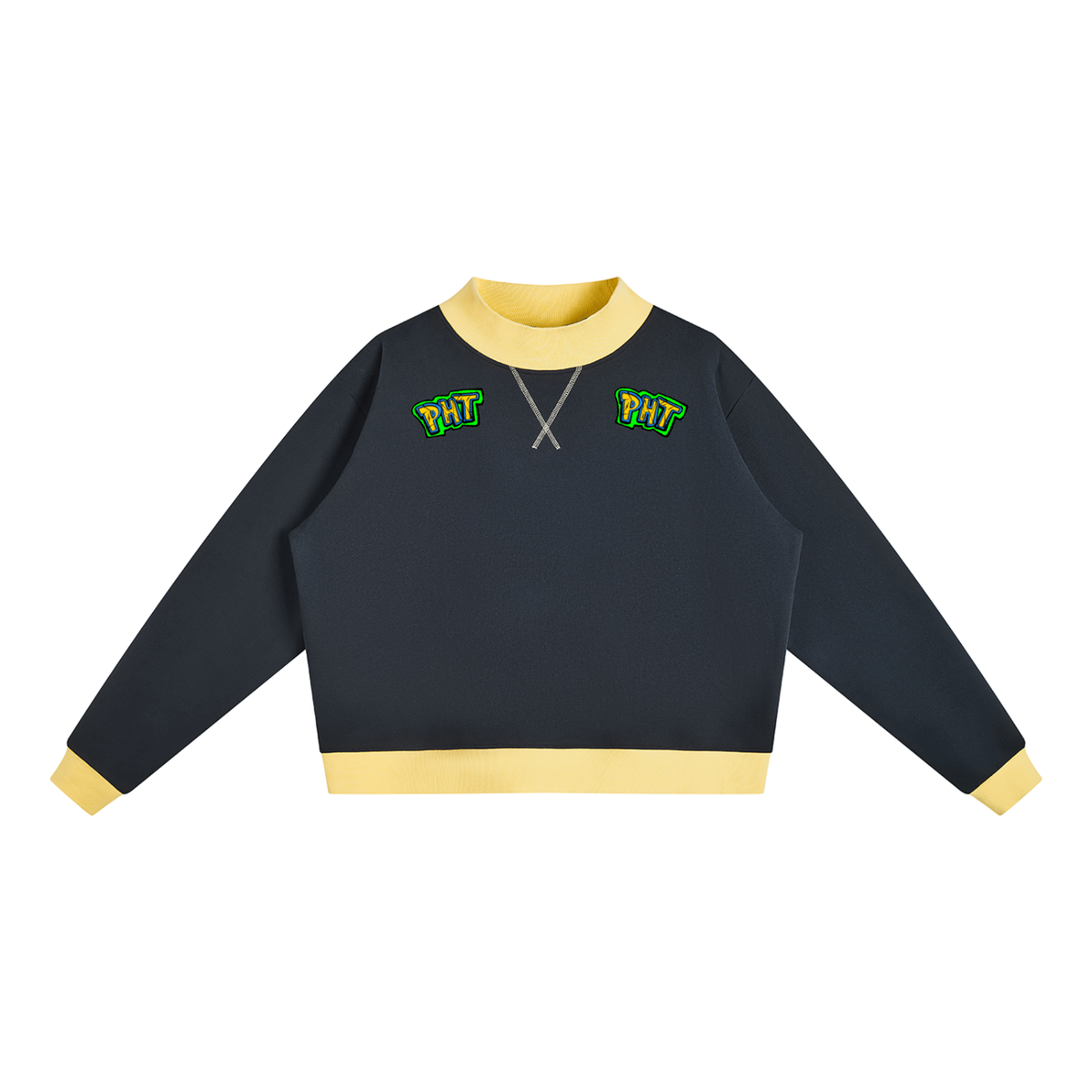 PHT Women’s Mock Neck Crewneck Sweatshirt B&W Logo
