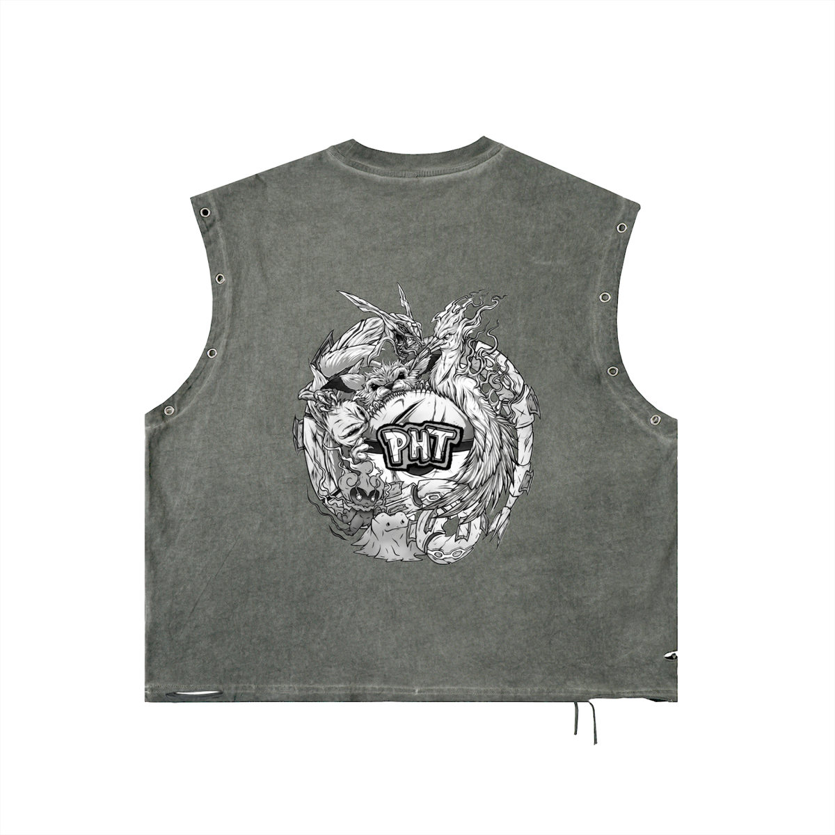 PHT Distressed Grommet Eyelet Tank Top B&W Logo