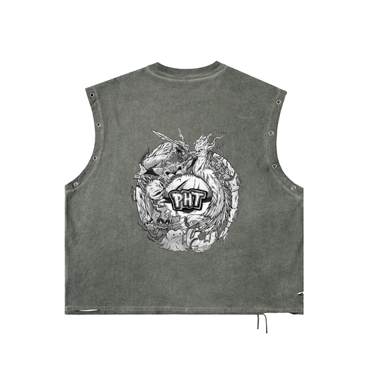 PHT Distressed Grommet Eyelet Tank Top B&W Logo
