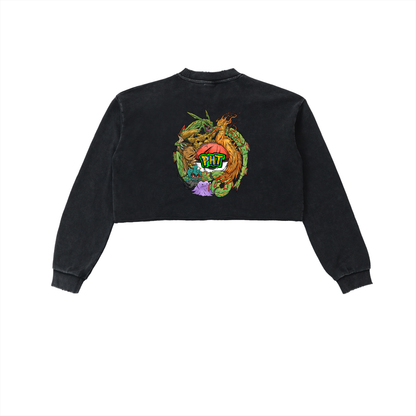 PHT Snow Washed Raw Edge Cropped Sweatshirt Colour Logo