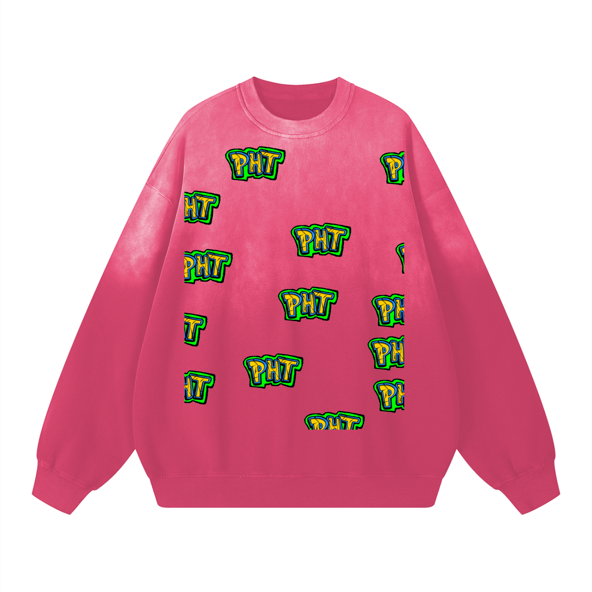 PHT  Sunfade Drop-Shoulder Cotton Sweatshirt B&W Logo