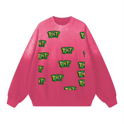 PHT  Sunfade Drop-Shoulder Cotton Sweatshirt B&W Logo