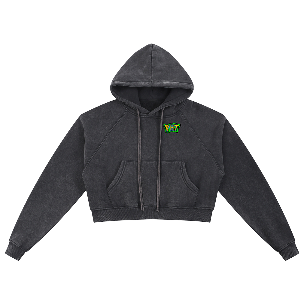 PHT Snow Washed Cropped Hoodie B&W Logo