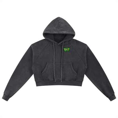 PHT Snow Washed Cropped Hoodie B&W Logo